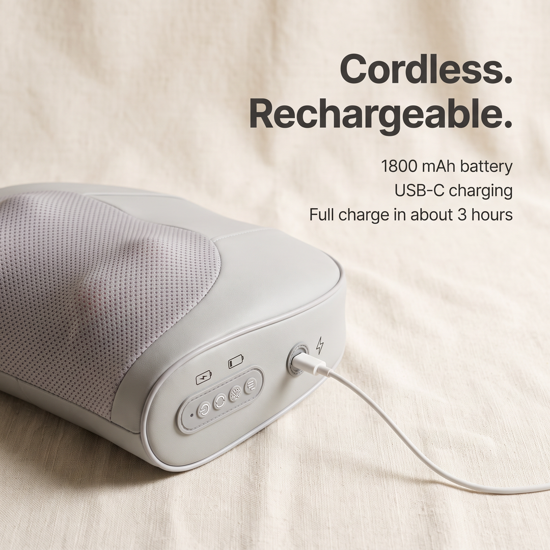 Cordless and rechargeable: 1800 mAh battery, USB-C charging, full charge in about 3 hours