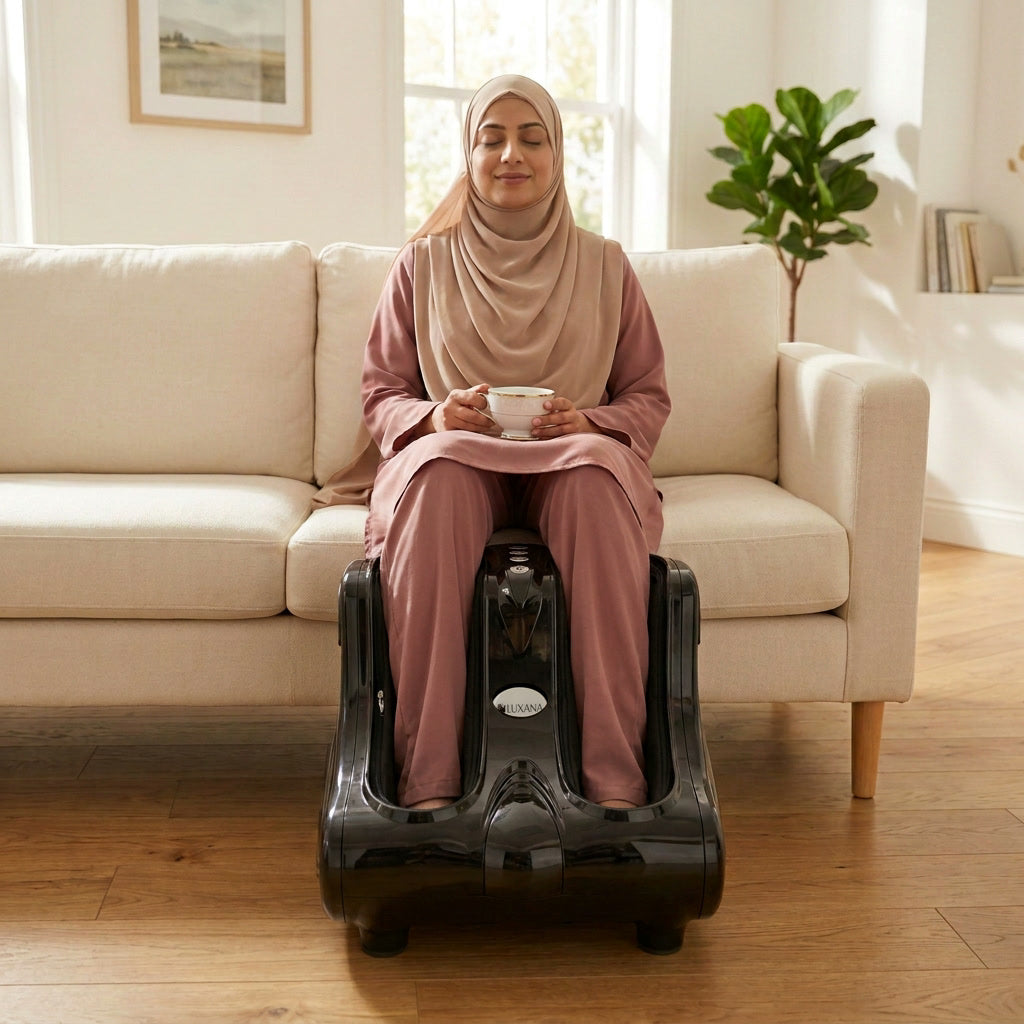 Woman in hijab with tea, using The Gamba