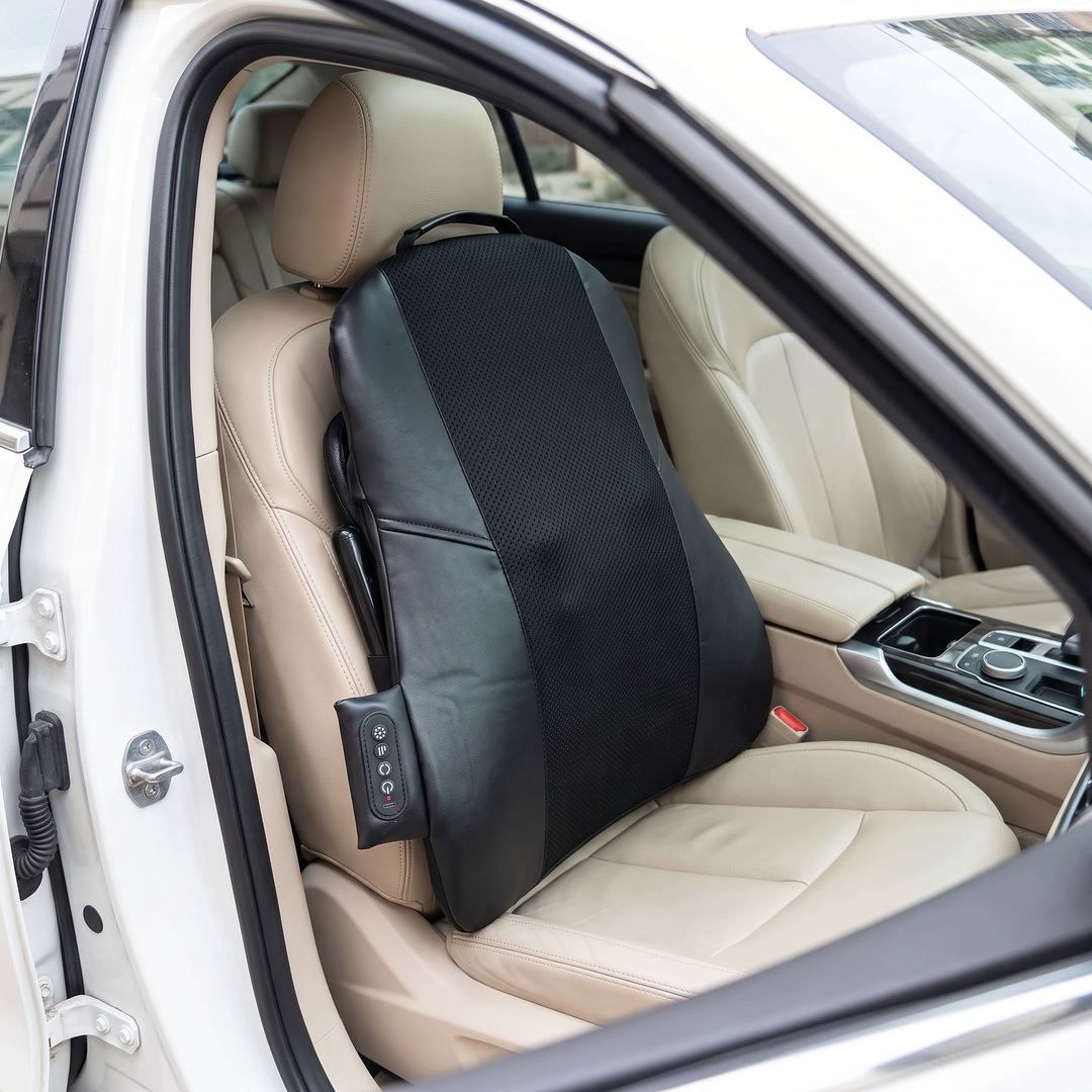 The Dorso fitted to a beige leather car passenger seat