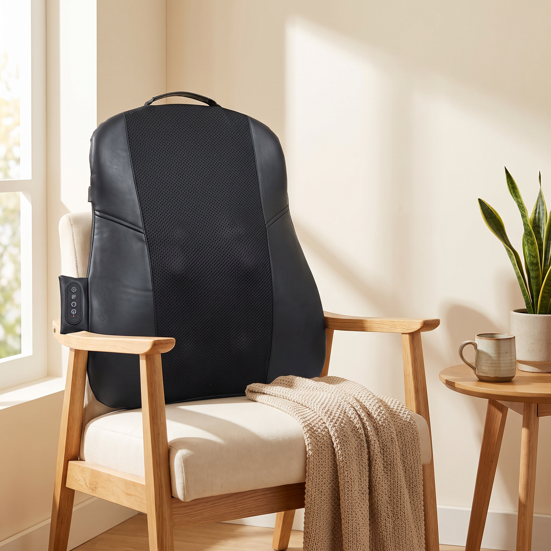 The Dorso fitted to a light oak chair beside a window in a calm living room