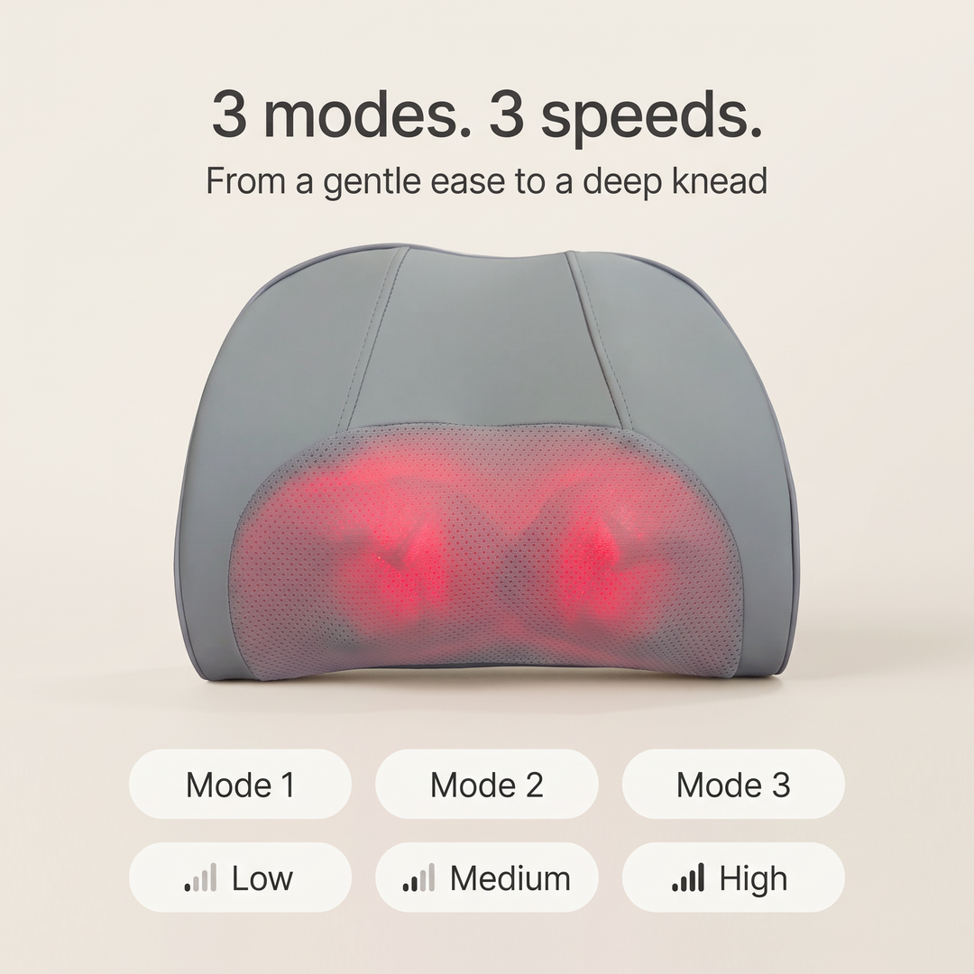 3 massage modes and 3 speeds, from a gentle ease to a deep knead