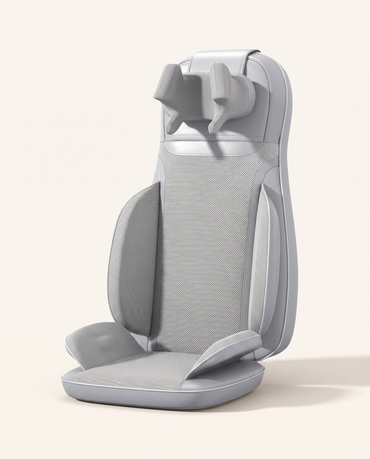 The Sereno shiatsu massage seat in cloud grey, studio shot on ivory